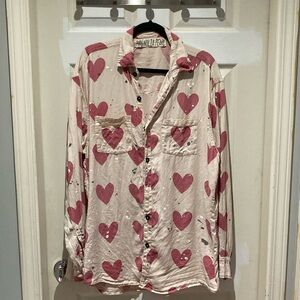 Heart Print Button-Up Shirt